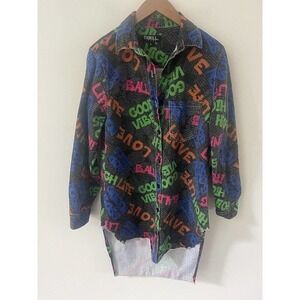 Thrill Jeans Womens Streetwear Graffiti Destroyed Hem Long Sleeve 1X Shirt